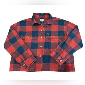 BRIXTON Bowery Womens Crop Plaid Flannel Shacket Size Small